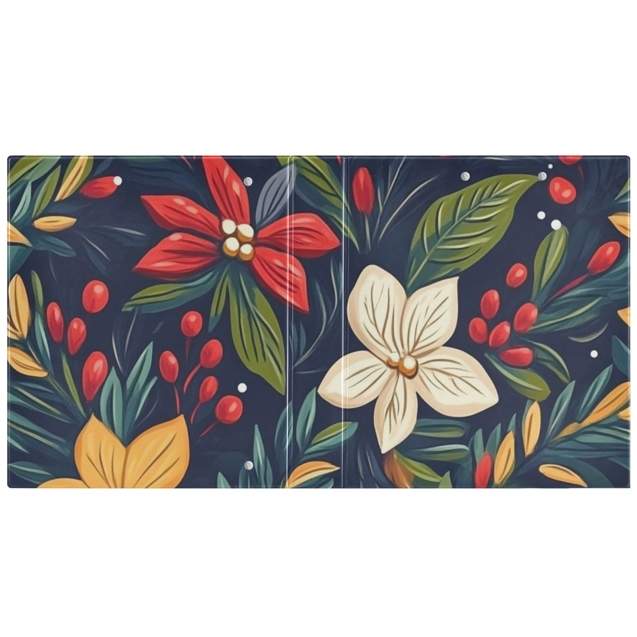 Christmas Flowers 3 Ring Binders 1.5 inch Hardcover File Folders with Interior Pockets A4 Size Organizer for School Office Hospital