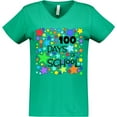 thumbnail image 3 of Inktastic 100 Days of School Colorful Stars Women's V-Neck T-Shirt, 3 of 5