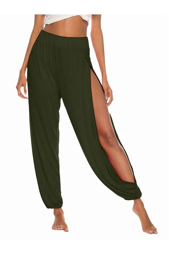 High Slit Harem Pants Women Hippie Harem Pants Trousers Green S