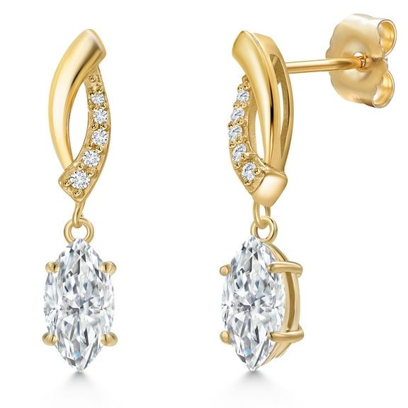 Gem Stone King 14K Yellow Gold White Moissanite and Lab Grown Diamond Earrings for Women | 1.05 Cttw | Gemstone Birthstone | Marquise 8X4MM
