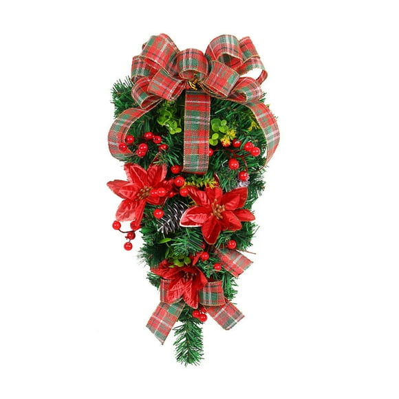TopLLC Christmas Garlands, Christmas Tree Ornaments, Christmas Flowers Hanging Upside Down On Trees Red And Green Striped Wreaths Door Hanging On Shopping Malls Hotels Christmas Wreaths door holder