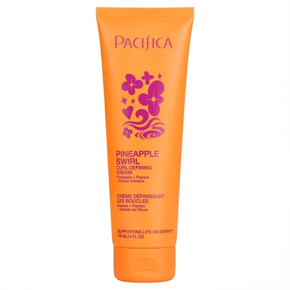 Pacifica Pineapple Swirl Curl Defining Cream Hair Styling Cream with Hyaluronic Acid and Pineapple, 4 fl oz