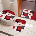 thumbnail image 5 of Red Black Bathroom Rugs Set Color Block Stitching Non Slip Absorbent Soft Bath Mats 3 Piece Set with Bathroom Rug, U-Shaped Floor Mat, Toilet Seat Cover Small Size, 5 of 9