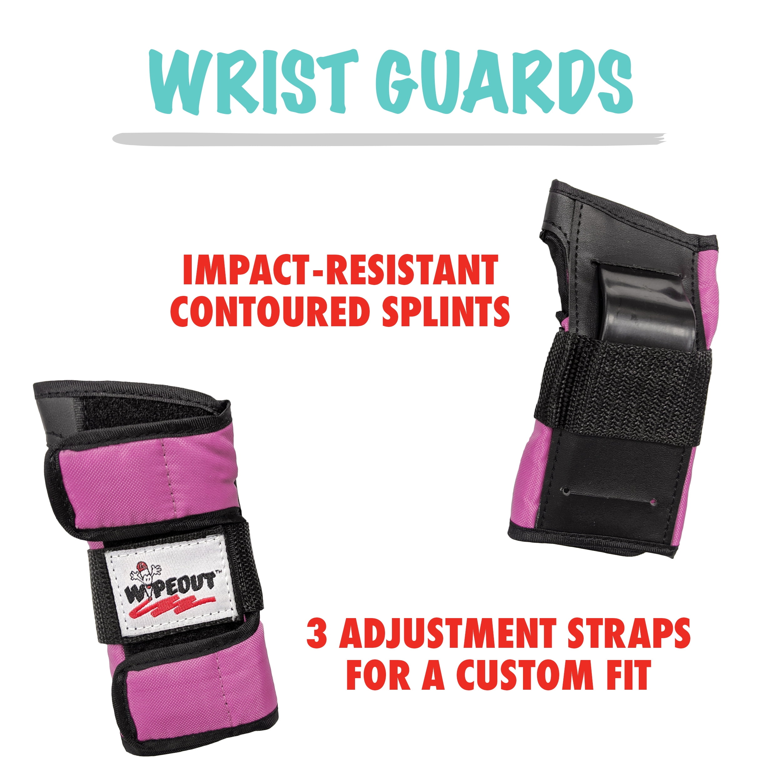 Wipeout 3 Pack Pad Set with Wrist Guards, Knee Pads and Elbow Pads,  Pink/Teal