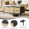 thumbnail image 4 of YUSAZENS Mid-Century LED Rattan Rectangle Coffee Table, Black Oak Frame, 2 Drawers & 2 Arched Cabinets, Open Shelf, for Living Room, Apartment, Farmhouse, 4 of 6