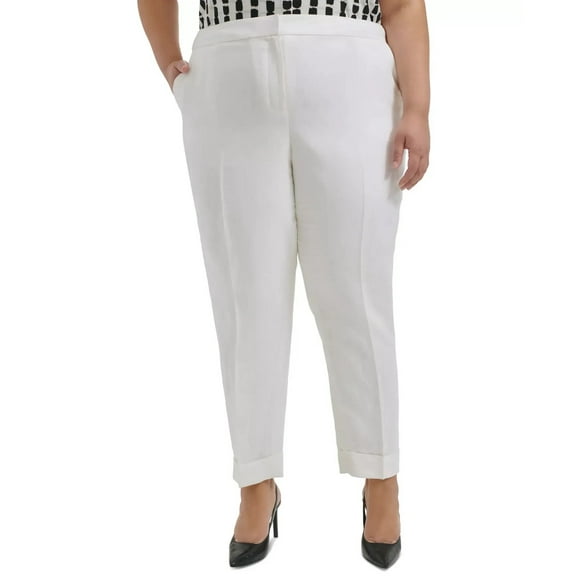 Calvin Klein Plus Size Mid-Rise Cuffed Ankle Pants White Size 14W