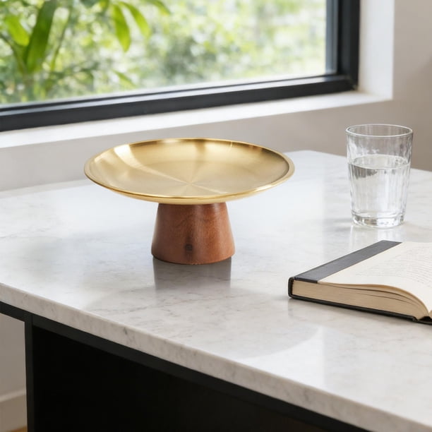Frutero con pedestal, plato de comida, base de madera estética, práctico plato de fruta, bandeja de almacenamiento para decoración de centro de mesa S