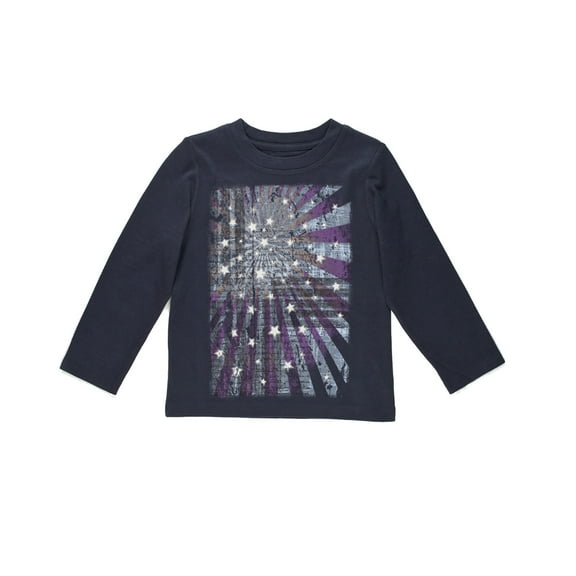 Kidsy Boys Vintage Stars Graphic Printed Peruvian Cotton T-shirt – Long Sleeve, Crewneck – Navy, 6