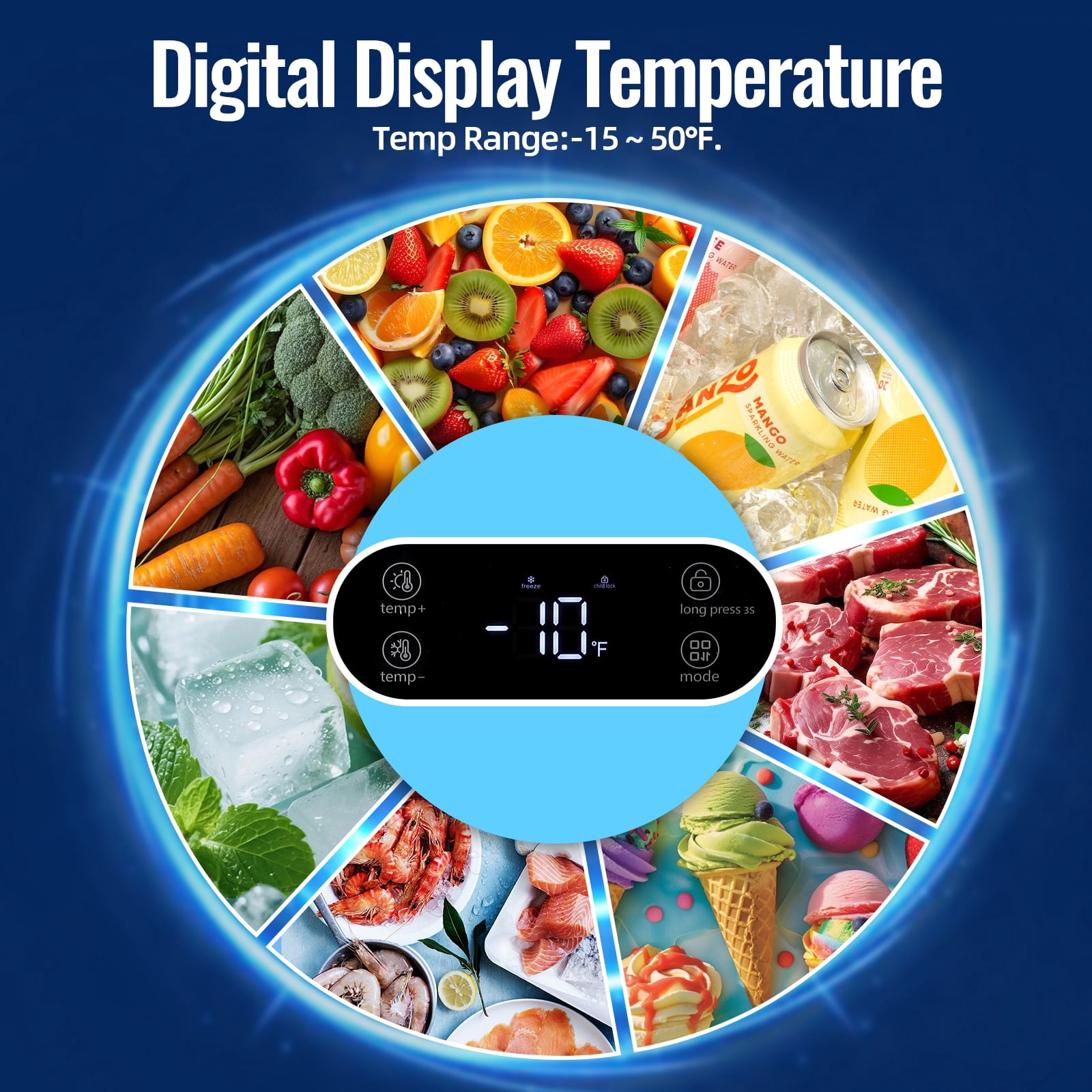 4.4 Cu.ft Chest Mini Freezer with Digital LED Thermostat Deep Freezer for Bulk Storage Top Open Door 2 Removable Baskets Small Freezer with Wheels for Home Apartment Kitchen Black