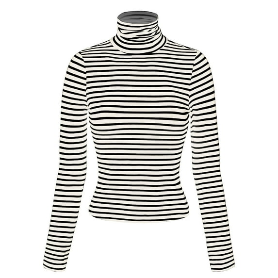 MixMatchy Women's Tight Fit Lightweight Solid/Stripe Long Sleeves Turtle Neck Top