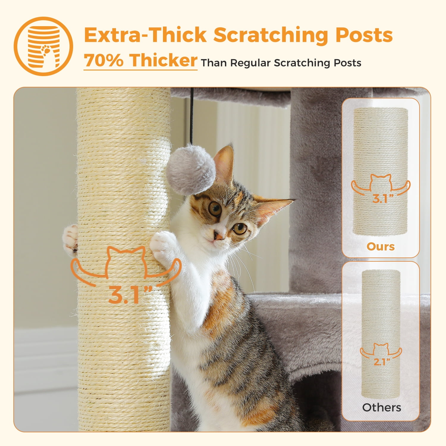 Pefilos 57" Cat Tree Tower for Indoor Cats, 5-Level Cat Condo with Large Hammock, Big Top Perch and 4 Sisal Covered Scratching Pos, Gray