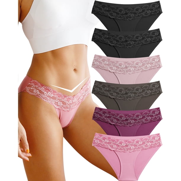 6 Pack Seamless Underwear for Women No Show Bikini Panties Lace