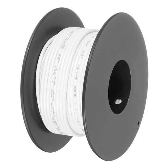 22AWG Stranded Wire PVC Hookup 15M/49ft White, Electrical Wire UL1007 Spool