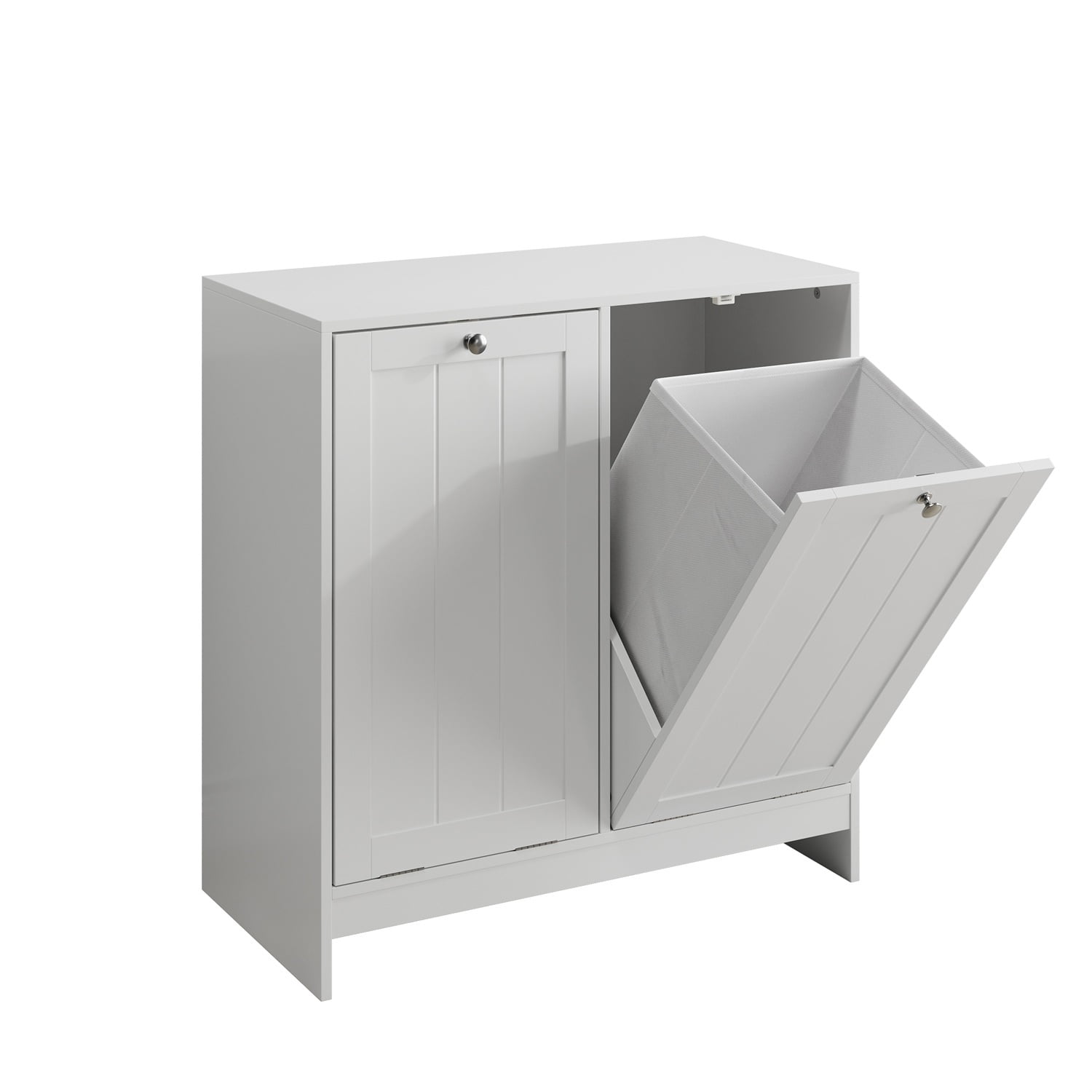 Hommoo Bathroom Laundry Storage Cabinet, Sloping Laundry Basket with Removable Inner Basket, Freestanding Household Storage Rack, White