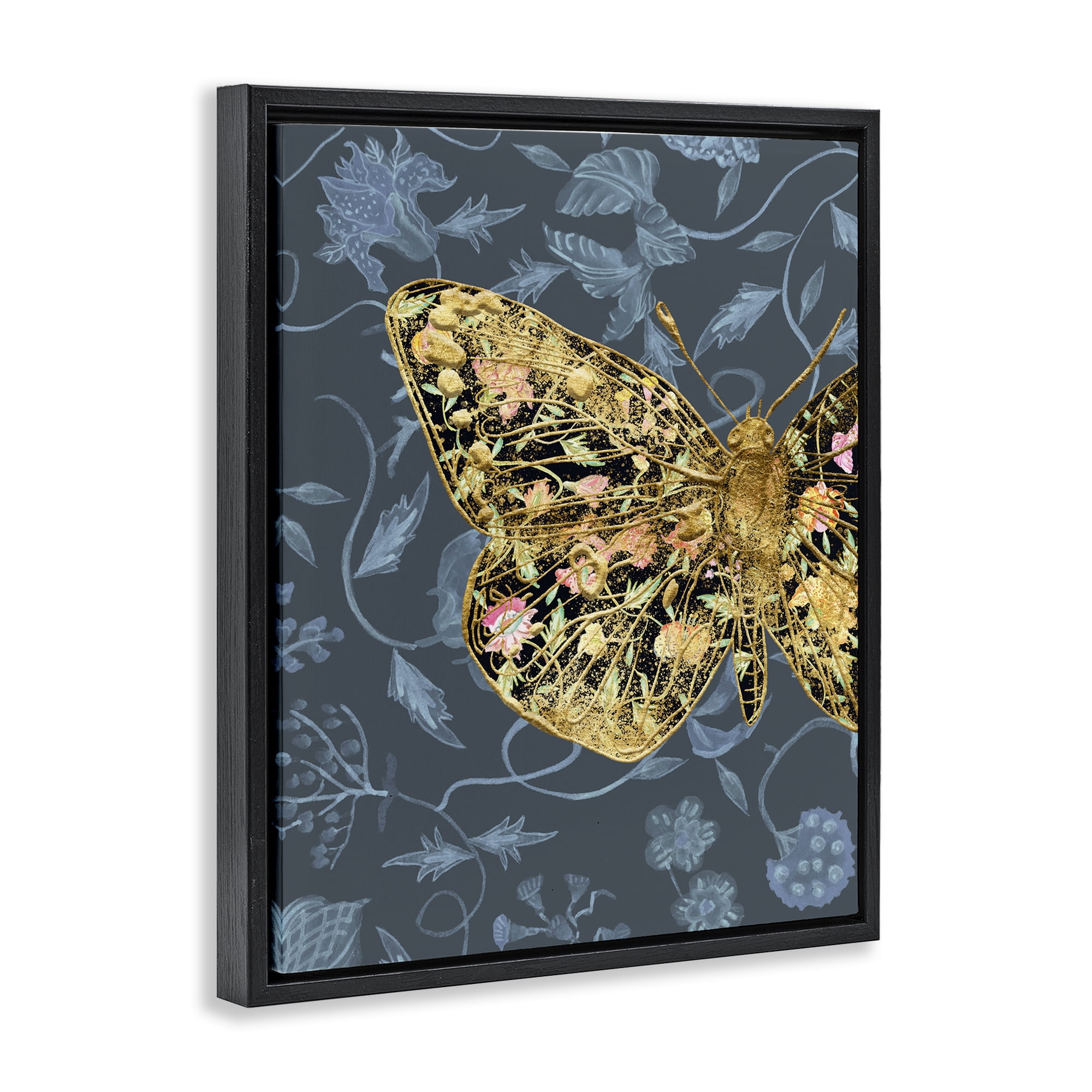 Stupell Industries Glam Traditional Butterfly Animals & Insects Painting Black Floater Framed Canvas Art Print Wall Art, 25 x 31