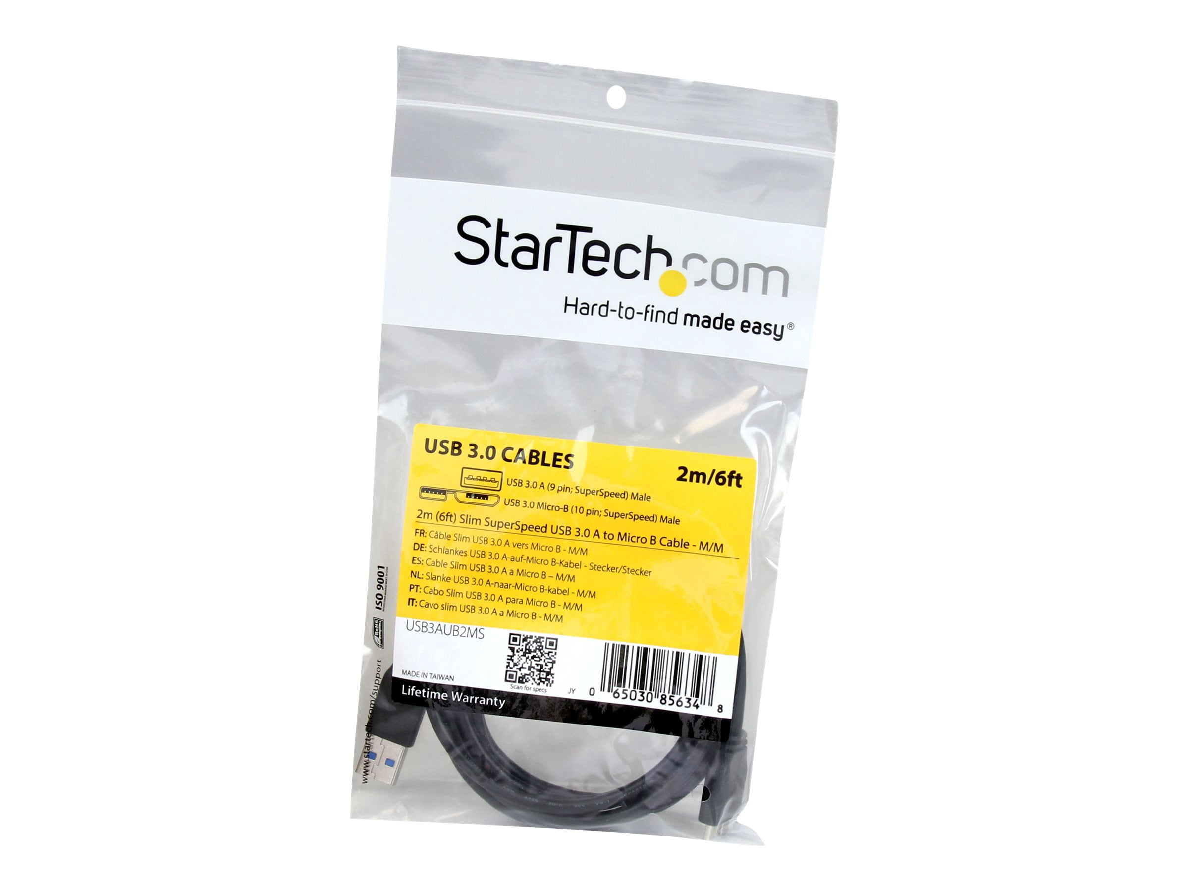 StarTech.com 2m (6ft) Slim SuperSpeed USB 3.0 A to Micro B Cable - M/M