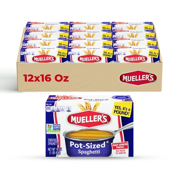Mueller’s Spaghetti (16-Pack, 16 oz Each) – Classic Italian Pasta for Every Meal – Ideal for spaghetti and meatballs, creamy Alfredo, or traditional Bolognese.