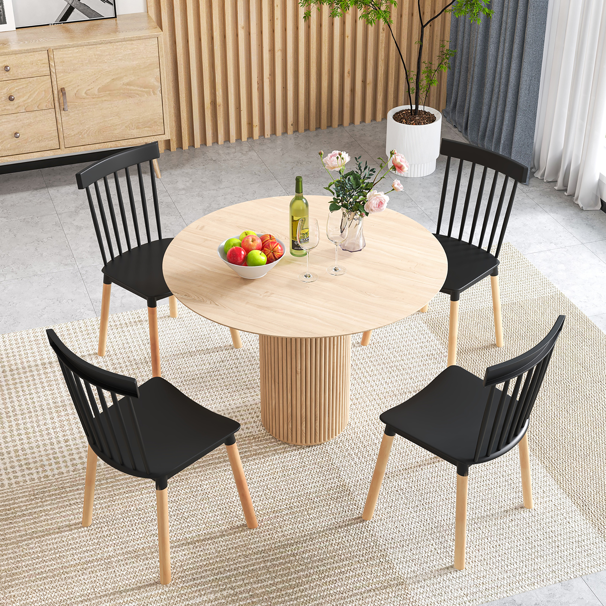 Gymax Set of 4 Windsor Dining Chairs Dining Chairs w/ Spindle Backs & Curved Seats Black