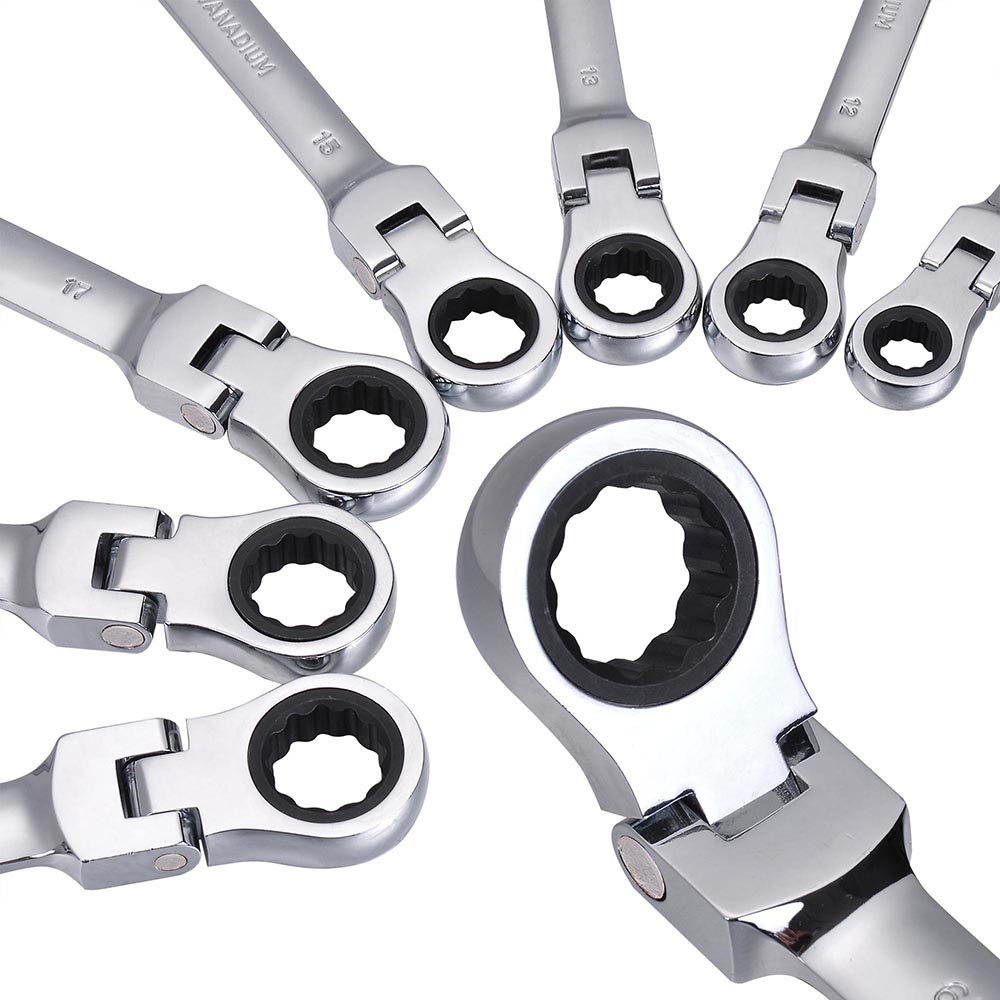 12pc 819mm Metric Flexible Head Ratcheting Wrench Combination Spanner