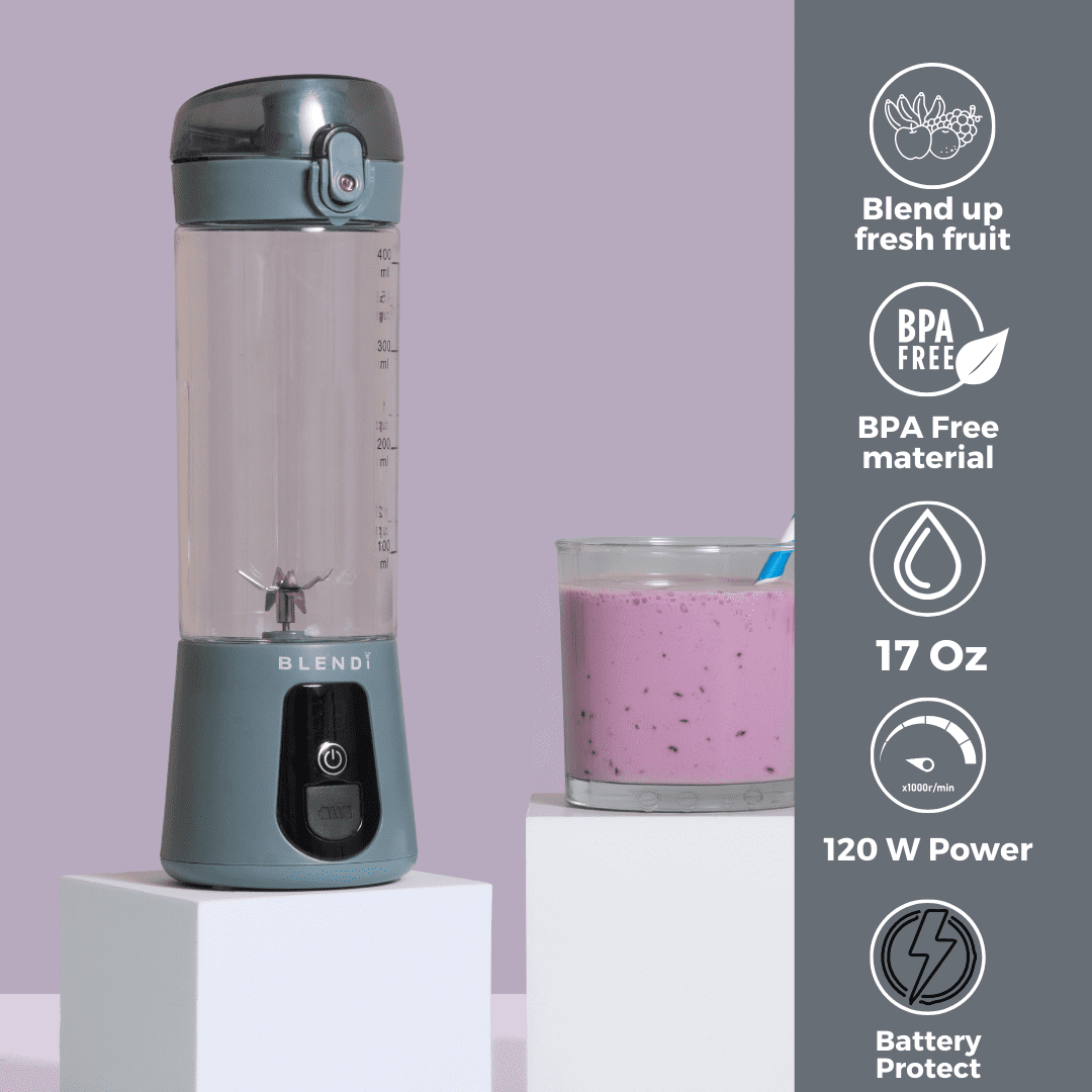 BLENDi Lite Portable Blender 17oz – Rechargeable Smoothie Maker for Travel, Gym & Office – Powerful, Leakproof & Clump-Free Blending – Gray
