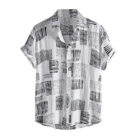 Spring Summer Male Slim Shirts Mens Fashion Casual Stripe Print Short Sleeve Button Turn-Down Shirt Blouse