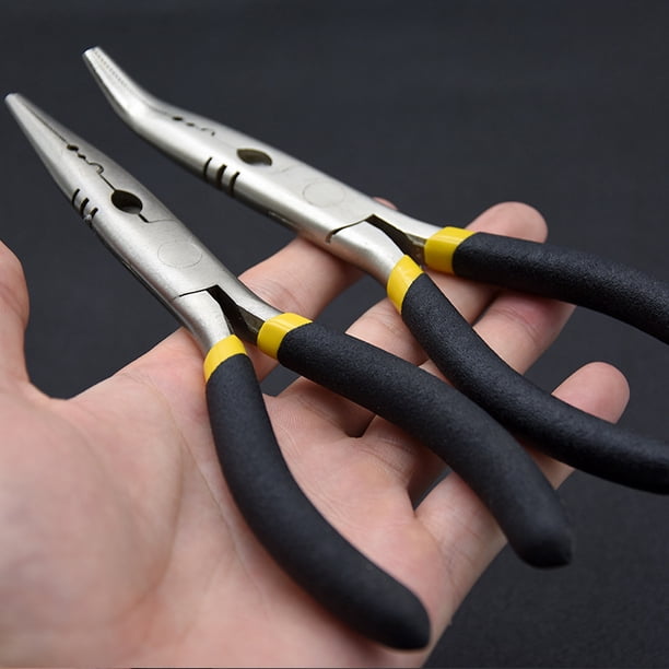 Alicates multiusos de acero inoxidable, alicates de corte de línea de extracción de gancho para manualidades de pesca con punta doblada o recta