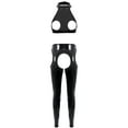 thumbnail image 2 of Doomiva Women's Solid Color PVC Leather Leggings Set Backless Halter Cami Top Crotchless Underwear Black S, 2 of 5