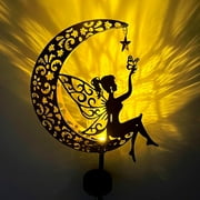 Qoosea Fairy Garden Solar Lights, Fairy Moon Figurine Light Stake, Yard Decorations Outdoor Garden Decor statues, Vintage Gold Lighting
