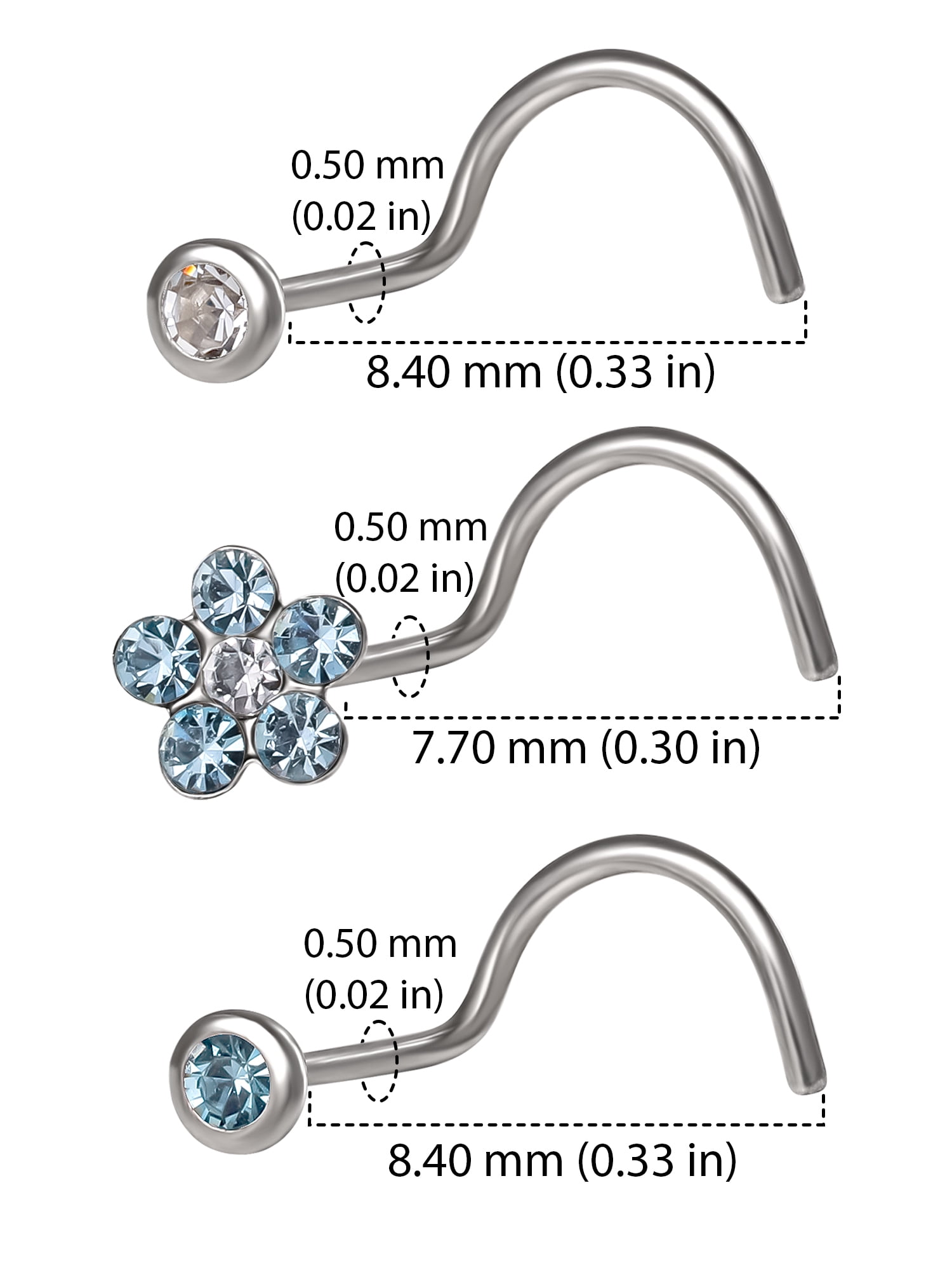 Body Jewelry Women's Stainless Steel Nose Stud with Blue Crystal Flower