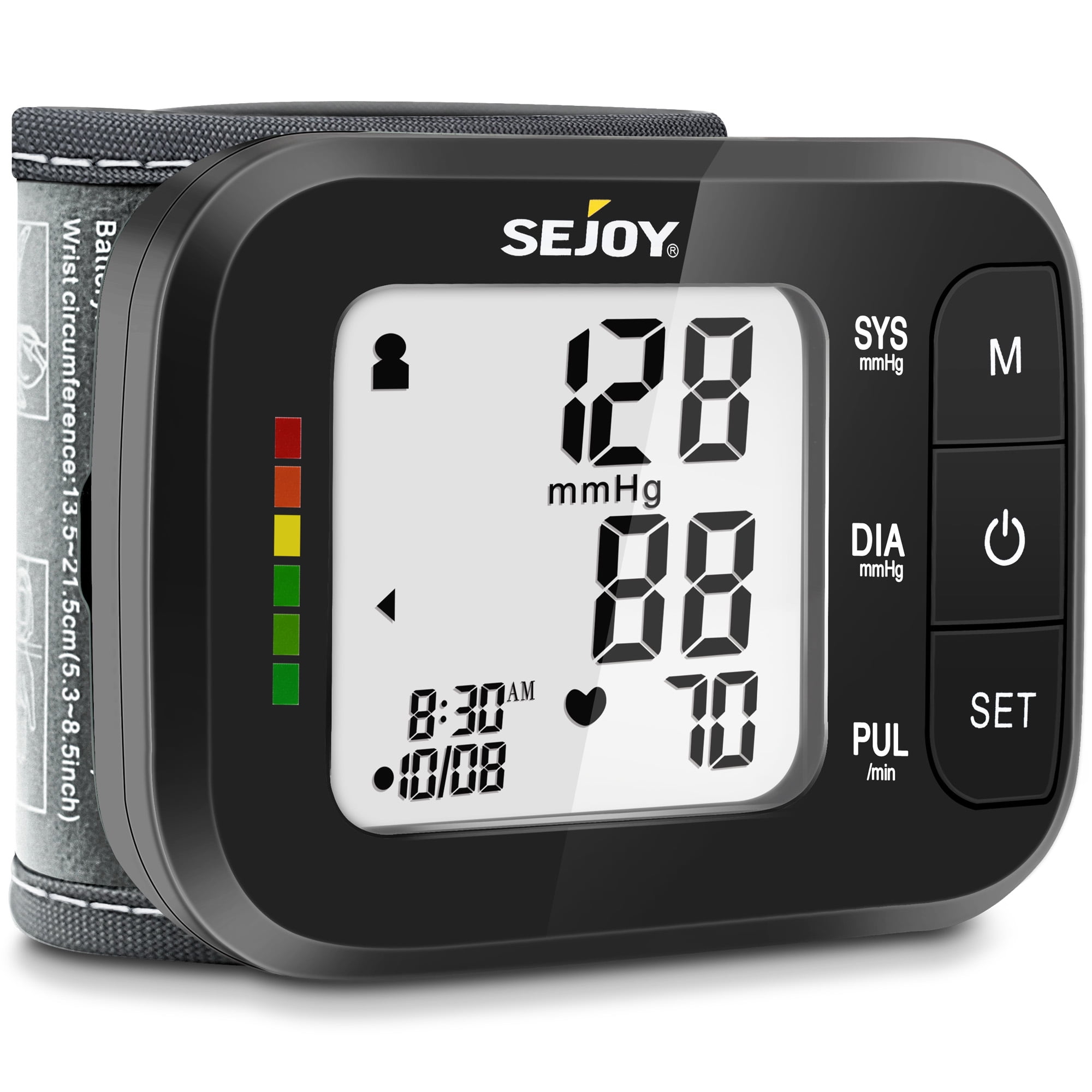 Sejoy Wrist Blood Pressure Monitor, Automatic Wireless BP Machine with Large Cuff, Portable for Home Travel Use, Black