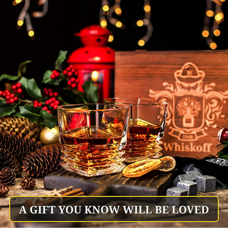 Whiskey Rocks Glasses Gift Set - Heavy Base Crystal Glass for Scotch Bourbon  Drinker - Whisky Chilling Stones in Wooden Gift Box - Burbon Gift Set for  Men Dad Fathers Christmas Anniversary