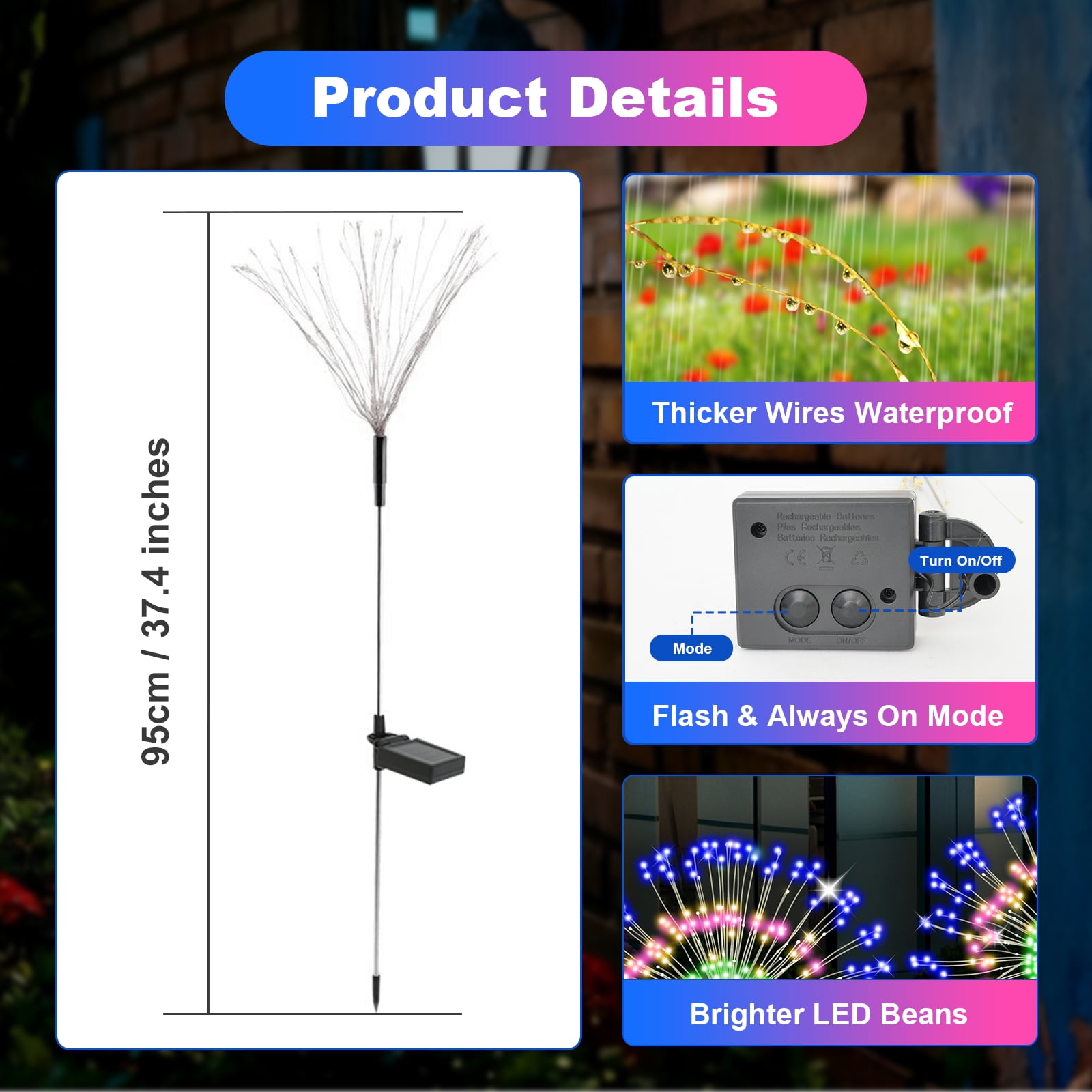 TopZoo Solar Garden Lights Outdoor, Firework Stake Lights Garden Decorative, Upgraded 180 LED Multicolor Sparklers Waterproof for Yard, Patio, Party, Christmas, Halloween, 8 Packs