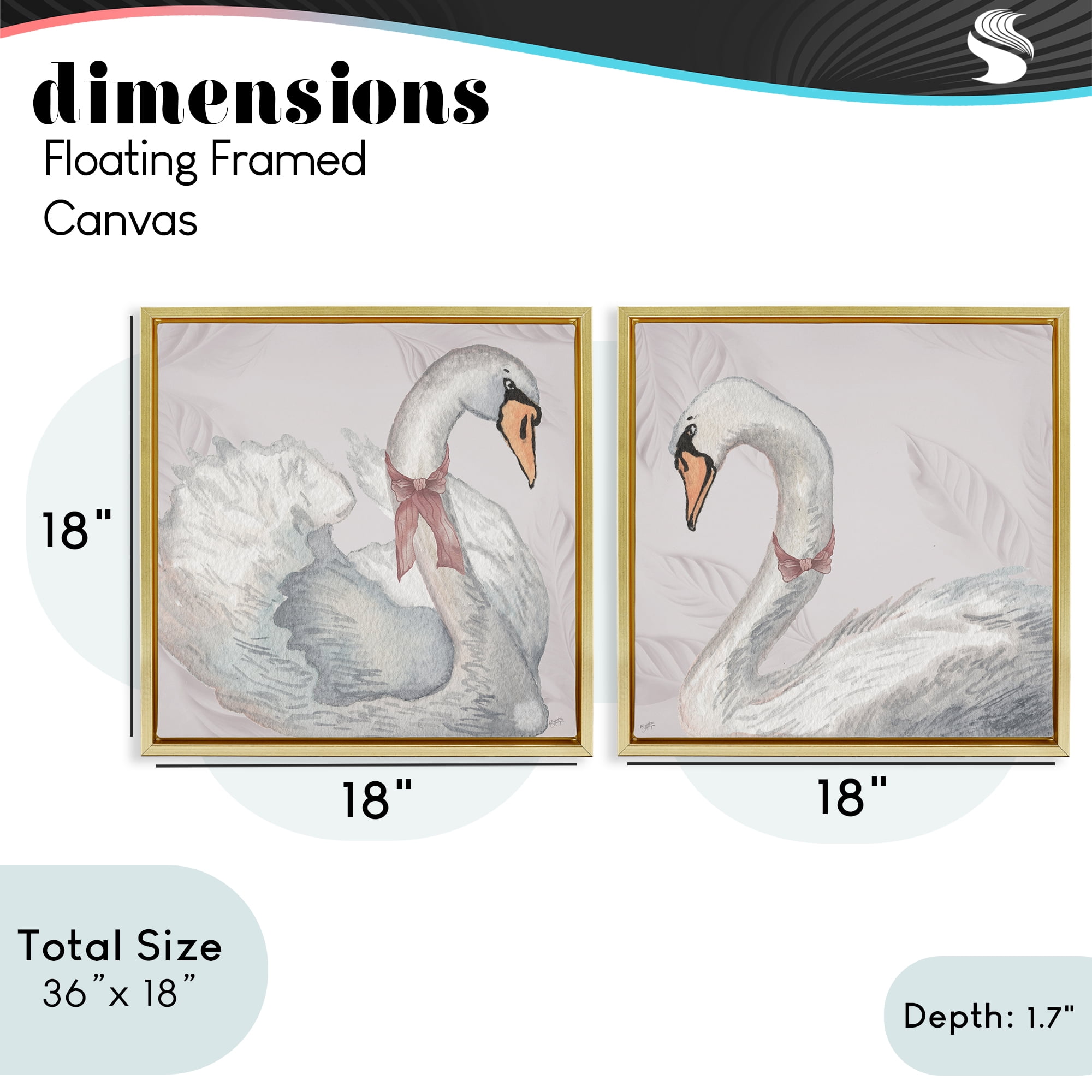 Stupell Industries Classic & Elegant Swans 2 Piece Gold Framed Floater Canvas Set, design by Elizabeth Medley