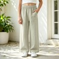 thumbnail image 2 of OSOLU Girls Pants Elastic Waistband Front Patch Pockets Relaxed Wide Leg Kids Casual Trousers Green, 2 of 4