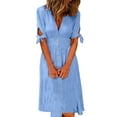 thumbnail image 2 of PVCS Robe Longue Cardigan à Manches Courtes Col en V Couleur Unie pour Femmes, 2 of 9