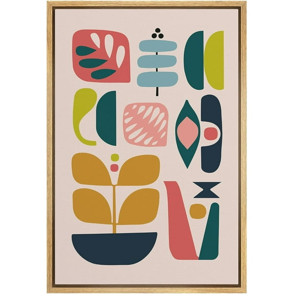 IDEA4WALL Framed Canvas Wall Art Rainbow Abstract Geometric Flowers & Plants Digital Art Nordic Boho Floral Modern Print Colorful Wall Decor for Nursery Room, Kindergarten - Natural 24"x36"