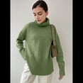 thumbnail image 4 of Suéter de Punto Holgado e Informal con Aberturas para Mujer, de Color Liso, con Cuello Alto, para Otoño e Invierno. Verde L, 4 of 9