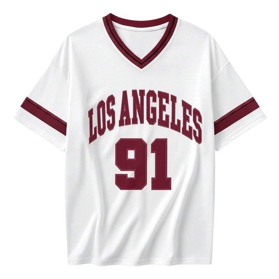 Bibifish Womens Tees V Neck Short Sleeve Contrast Los Angeles Number Graphic T-Shirts Trendy Street Game Day Casual Sports Tops