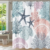 Shower Curtain,Nautical Coastal Shower Curtains for Bathroom Ocean Beach Seashell Starfish Shower Curtain Sets Marine Underwater Fabric Waterproof Bathroom Curtain Decor 72x72 with Hooks