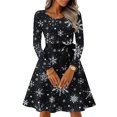 thumbnail image 5 of Women's Casual Fashion Long Sleeve Christmas Graphic Printed Vintage Dress with Round Neck for Retro Style and Holiday Occasions, Perfect for Women's Everyday Fashion,Gray,M, 5 of 6