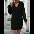 thumbnail image 6 of Women'S Mini Fitted Crochet Hollow-Out Sweater Sexy- Dress Dressy Casual Long Sleeve V Neck Knit Dresses Black L, 6 of 8