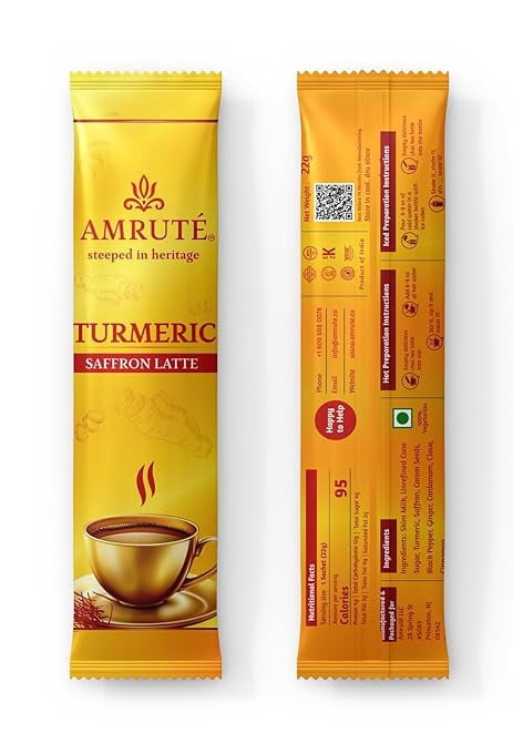 Amruté Turmeric Chai Tea Latte – 10 Single Serves, Instant Chai Drink Mix