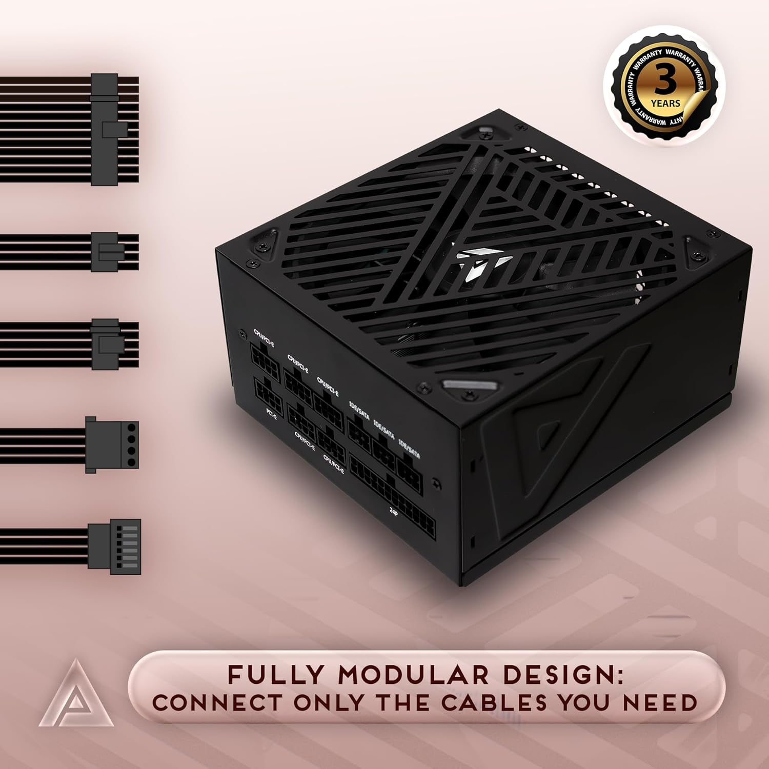Apevia ATX-SL650W Soul 650W Fully Modular, ATX Active PFC, DC to DC Converter Design 140mm Silent Fan, RoHS Compliance, Gaming Power Supply