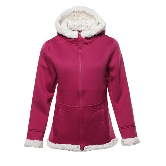 FashionOutfit Women's Solid Sherpa Bonded Fleece Hooded Jacket