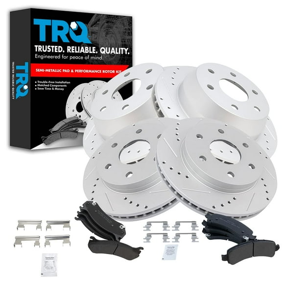 TRQ Performance Drilled & Slotted Brake Rotor & Metallic Pad Front & Rear Kit