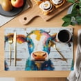 thumbnail image 2 of Colorful Cow Placemats Set of 12 Farmhouse Modern Oil Abstract Painting Place Mats Indoor Wipeable Table Mats Washable Cloth Dining Table Placemats for Kitchen Holiday Party Home Decor 13x19 Inch, 2 of 9