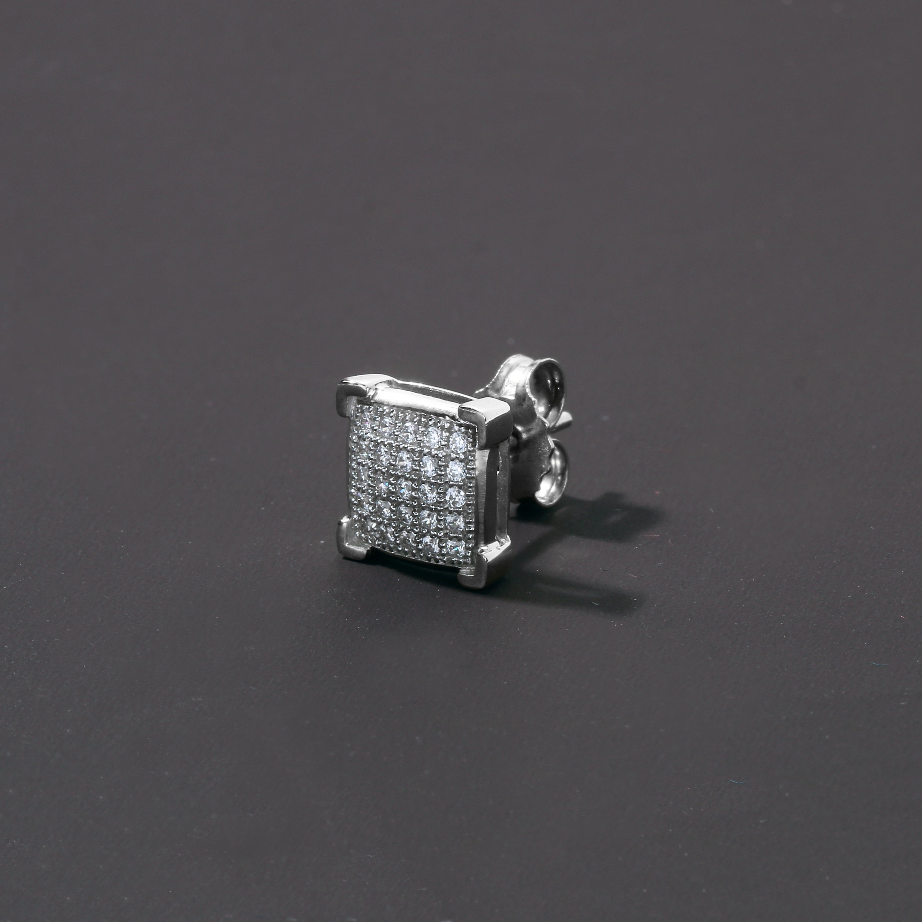 Real Solid 925 Silver Iced Simulated Diamond Earrings Screw Back Square  Men's