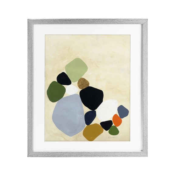 Stupell Industries Contemporary Balanced Shapes Cluster Gray Framed Print Under Glass, 13 x 16, by Ruth Fromstein