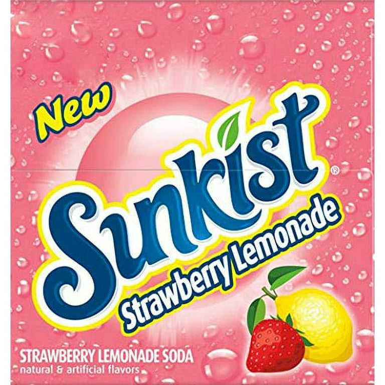 Sunkist Strawberry Lemonade Soda, 20 oz, Pack of 12, Family Drinks