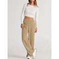 thumbnail image 5 of Womens High Waist Button Stretchy Pants Straight Leg Office Dress Pant Casual Trousers with Pocket Camel Color 5XL, 5 of 8